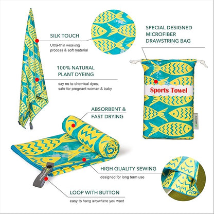 4Monster Microfiber Beach Towel Quick Dry,Super Absorbent Lightweight Travel Towel for Swimmers, Sand Free Camping Towel, Beach Towels for Pool, Swim, Water Sports,Yoga,Gym,Backpacking