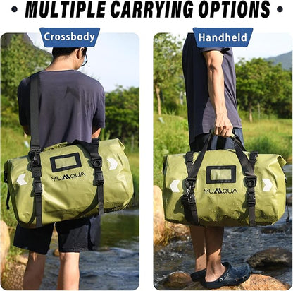 Waterproof Duffel Bag, Large Duffle Bag for Travel Heavy Duty Dry Bag with Durable Strap & Handle for Outdoor Motorcycle Boating Rafting Kayaking Paddleboarding, 40L Capacity Army Green