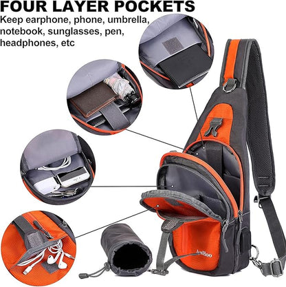 AmHoo Sling Backpack Chest Shoudler Crossbody Bag Water Resistant Hiking Daypack