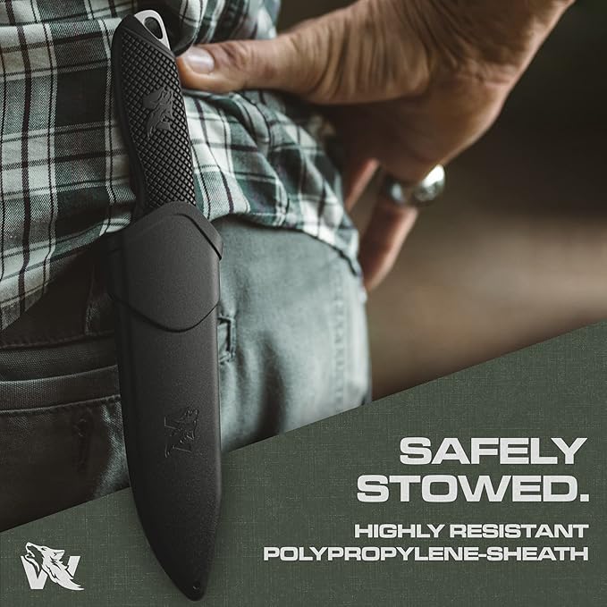 WOLF-I Full Tang Survival Knife with Sheath - Stylish Tactical Fixed Blade Knife - Made of 440C Steel - Bushcraft and Camping Knife Survival - Perfect EDC Outdoor Knife with TPE Handle