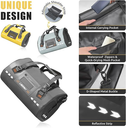 LIBZAKI Waterproof Rolltop Duffel Bag-Heavy Duty Dry Bag for Motorcycle Camping & Boating, Military-Grade Seams & Quick-Release Buckles 70L Black