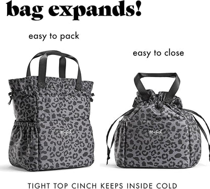 Fit & Fresh Lunch Bag For Women, Insulated Womens Lunch Bag For Work, Stain-Resistant Large Lunch Box For Women With Containers, Cinch Closure Cromwell Bag, Black Cheetah