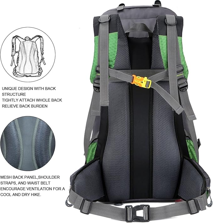 Bseash 60L Waterproof Hiking Camping Backpack with Rain Cover, Large Outdoor Sport Travel Daypack Rucksack for Climbing
