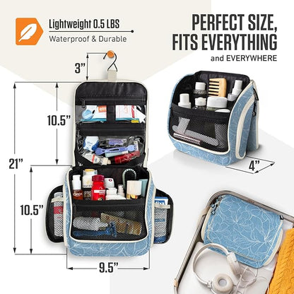 VENTURE 4TH Hanging Travel Toiletry Bag for Women & Men - Travel Organizer with Expandable Compartments & Removable Clear Pouch for Toiletries (Blue Flowers)