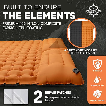 Double Sleeping Pad for Camping - Self Inflating Mattress for 2 Person with Built-in Foot Pump, Pillows & Carrying Bag - Lightweight Mattress for Camping Hiking, Backpacking and More