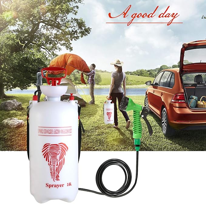 CLICIC 4.2 Gallon Pressure Sprayer with 7 Spray Modes, Camping Shower with Removable Hose and Shower Head for Camping Outdoor Traveling Hiking and Pet Bath