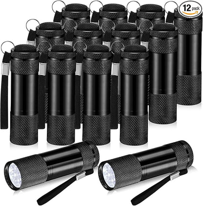VIHOSE 12 Pcs Mini Flashlights Bulk, Bright Aluminum Handheld Flash Lights with Lanyard, Small LED Flashlights for Kids Night Reading Emergency Hurricane Camping Hiking Party Favors(Black)