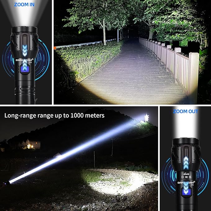 DARKBEAM LED Flashlight High Lumens,Rechargeable 900,000LM Super Bright, Emergency Mobile Charge - 5 Mode, Focusable, Water Resistant, Long Lasting - Handheld Camping Flash Light for Power Outage