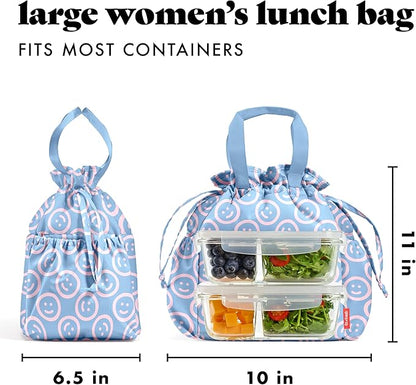 Fit & Fresh Lunch Bag For Women, Insulated Womens Lunch Bag For Work, Stain-Resistant Large Lunch Box For Women With Containers, Cinch Closure Cromwell Bag, All Smiles Bubble Gum