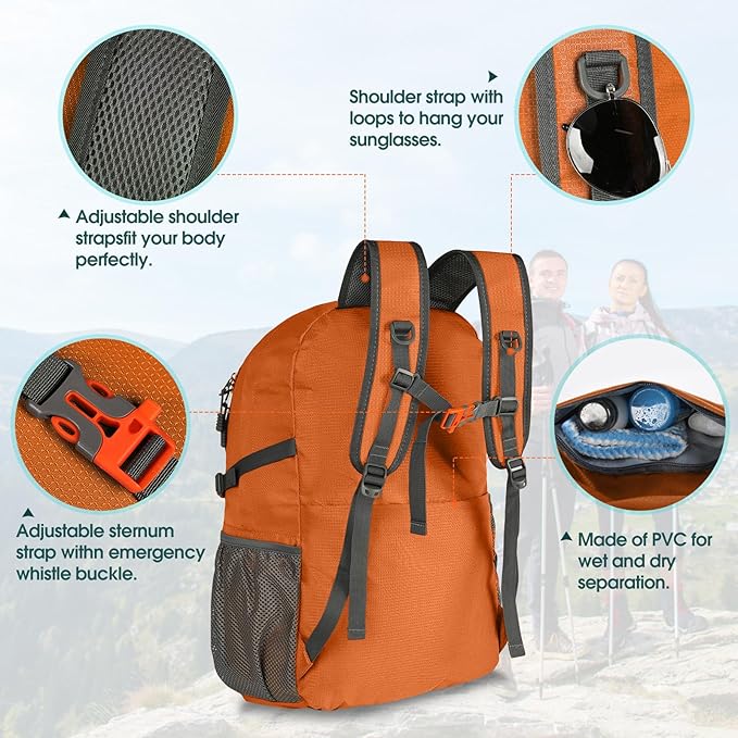RAINSMORE Hiking Backpack 40L Waterproof Camping Backpack Lightweight Packable Backpack for Women Men Outdoor Travel Daypack