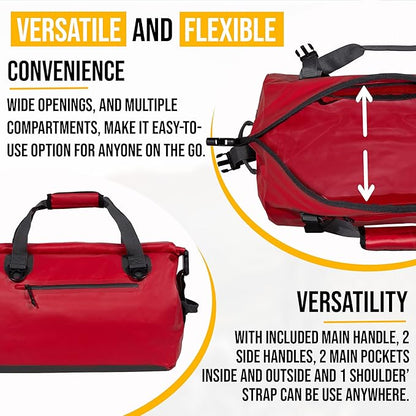 LEGEND Waterproof Duffel Bag - Heavy Duty Duffle Bag for Outdoor, Camping, Boating & Travel, Premium PVC Dry Duffel Bag, Motorcycle Dry Bag with Durable Strap & Handles with Large Storage - 40L Red
