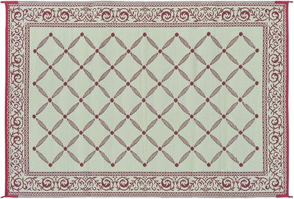 Stylish Camping 116095 6-feet by 9-feet Reversible Mat, Plastic Straw Rug, Large Floor Mat for Outdoors, RV, Patio, Backyard, Picnic, Beach, Camping (Burgundy/Beige)