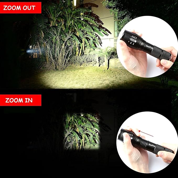 Military Grade Flashlight 2000 Lumen 5 Modes Water Resistant LED Tactical Torch Flash Light, 2 Pack