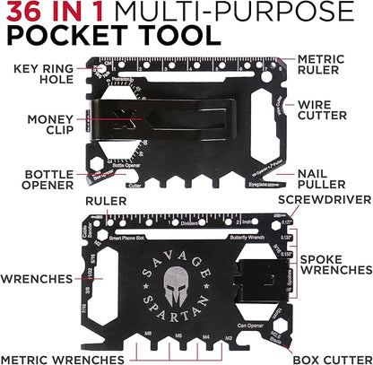 Multitool Wallet | 36 in 1 Multifunctional Toolcard Pro with Credit Card Holder Money Clip & Sleek Minimalist Stainless Steel Skull Keychain Pocket Survival Multi-Tool for Men