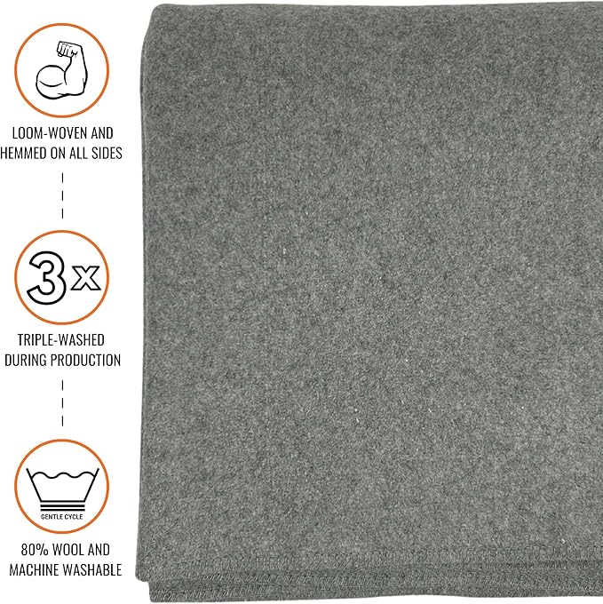 Arcturus Military Wool Blanket - Warm, Thick, Washable - Great for Outdoors, Camping, Stadium Blanket, Picnics, Travel - Car & Bushcraft Survival Kits, Large 64in x 88in 4.5 lb