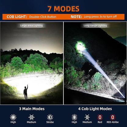Rechargeable LED Flashlights High Lumens: 900,000 Lumens Super Bright Tactical Flashlight, 7 Modes with Cob Work Light, IPX7 Waterproof, Powerful Flash Light for Home, Gift for Men Women
