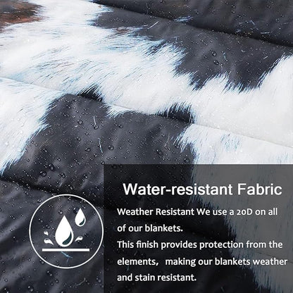 Camping Blanket, Puffy Waterproof Travel Blanket, Warm Cozy Picnic Blanket, for Outdoors, Travel, and Mountain.(Cow, 78" x 56")