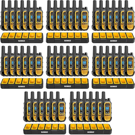 DEWALT DXFRS300 1 Watt Heavy Duty Walkie Talkies - Waterproof, Shock Resistant, Long Range & Rechargeable Two-Way Radio with VOX (48 Pack w/ 8X Gang Chargers) (8DXFRS300-BCH6)