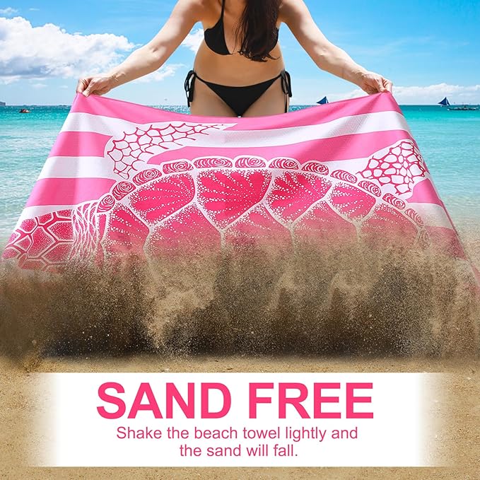 2 Packs Microfiber Oversized Lightweight Thin Beach Towel Sandproof Compact Quick Dry Clearance Towels Extra Large Sand Free Pool Travel Beach Essentials Accessories Women Adult Gift Blue Pink Turtle