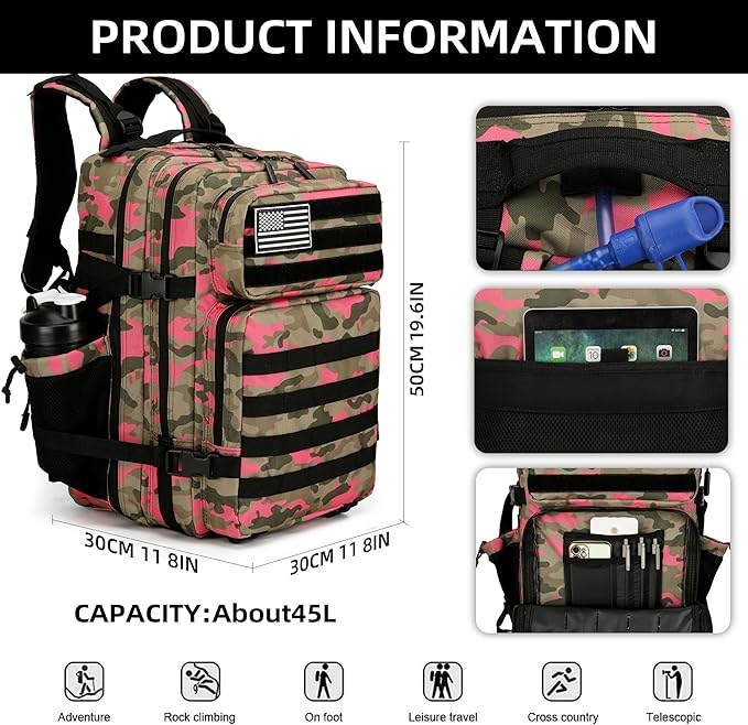 Military Tactical Backpack for Men and Women Army 3 Days Assault Pack Bag Large Rucksack with Molle System for Hiking Cycling Skiing Camping Climbing