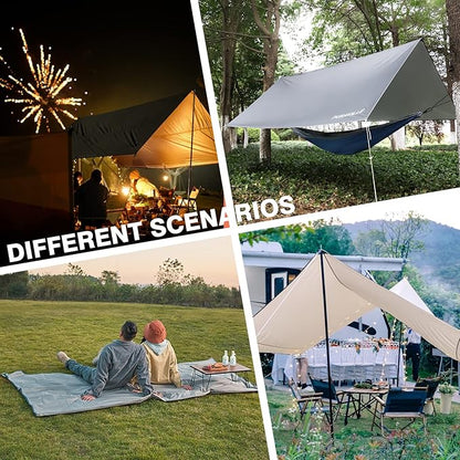 Puraville Rain Fly Camping Tarp 3000mm+ Ultra Waterproof Resistant Sun Shade Lightweight Hammock Tent Tarp with Multifunctional Camping Accessories (10X10 ft Grey)