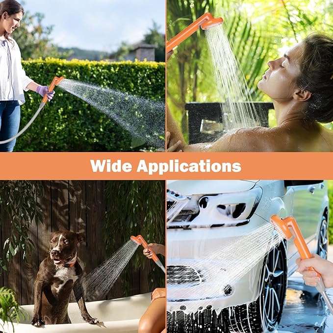 Portable Shower for Camping, Rechargeable Camping Shower Pump with 5 Gallons Collapsible Bucket & LED Light, Electric Outdoor Camp Shower Portable Shower Pump Camping Hiking (5.9 ft Hose)