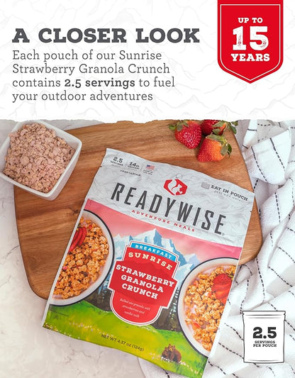 READYWISE - Outdoor Strawberry Granola Crunch, 2.5 Servings, Pack of 1, Emergency Preparedness, Freeze Dried Food, MRE, Snack Pack, Survival Food, Emergency Food for Backpacking, Camping, and Hiking