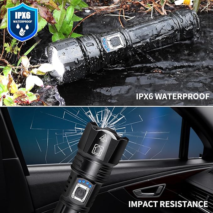 Rechargeable Flashlights High Lumens, 990,000 Lumen Super Bright Led Flashlight with 12H Long Runtime & 5 Modes, Powerful Waterproof Handheld Flash light for Home Emerge∩cies Camping (Black)