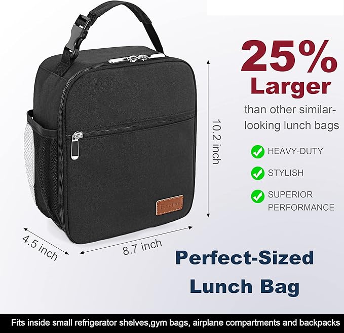 Femuar Lunch Box for Men Women Adults Small Lunch Bag for Office Work Picnic - Reusable Portable Lunchbox, Black