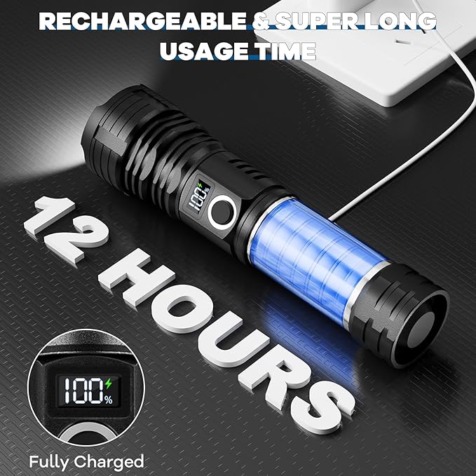 Rechargeable LED Flashlights High Lumens, 2Pack 900000 Lumens Super Bright Flashlight with 5 Modes IPX6 Waterproof, Powerful Flashlight Waterproof Flash Light for Home Emergencies Camping