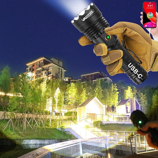 VASTFIRE World's Smallest & Brightest Flash Light 10,000 lumens 1-Mile Best Long Throw Spotlight Flashlights Most Powerful Flashlight High Lumens LEP + LED Combo