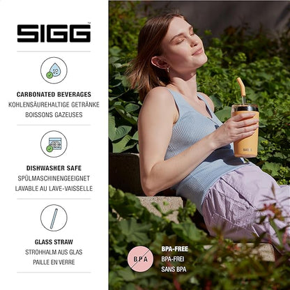 SIGG - Insulated Mug - Travel Mug Helia - With Durable Glass Straw & Cleaning Brush - Leakproof - BPA Free - 18/8 Stainless Steel - 15oz/20oz
