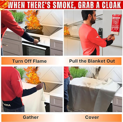 Extra Large Fire Blanket - 48”x 48” Pack of 2 Blankets with 4 Hooks and 2 Gloves, Fire Blankets Emergency for Home, Car, Kitchen, Warehouse, Outdoor, and Camping Safety.