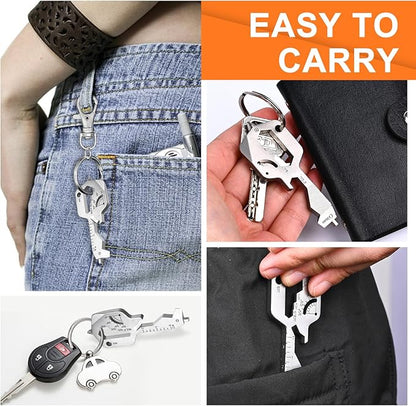 Key Shaped 20 In 1 Keychain Multitool - Pocket Utility Gadget, Bottle Opener Keychain, Wrench, Screw Drivers, Gift for Men and Women, Stainless Steel Keychain Utility Tool, Silver, 1 Pack