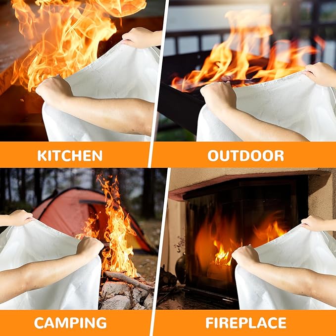 40” x 40” Emergency Fire Blanket - Flame Suppression Fiberglass Blankets for Home, Kitchen, Camping, Car, Office, Warehouse, Emergency Survival Safety - Fire Extinguisher Alternative (2, 40*40)