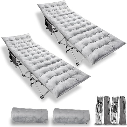 Zento Camping Cot and Mattress Folding Outdoor Travel Bed 2 Pack - Heavy Duty Max Load 450 LBS Premium Quality Cot Bed with Pad for Comfort Sleeping for Travel Home and Anytime Use