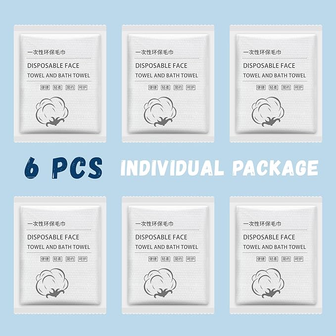 Disposable Bath Towels, 6 Pcs Large Travel Bath Towel 55 * 28 Inches, Travel Essentials Compressed Towel - Portable Disposable Washcloths for Travel Beach Shower Hiking Swim Hotel Camping