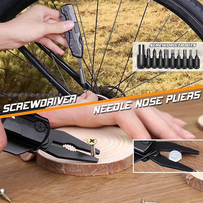 Multitool Pocket Knife Tactical Knife with Blade Saw Plier Screwdriver Folding Built with Full Stainless Steel Perfect Tool for Men Camping Emergency Outdoor Gifts for Men Him Dad Husband Boyfriend