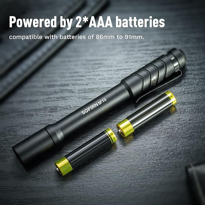 77outdoor Sofirn SF15 Led Flashlight, 2*AAA Batteries Powered, 300 Lumen Pocket EDC UV Black Inspector Penlight for Pet Urine Detector, Home Use, Night Walking, Camping, Reading, Fishing, Cycling
