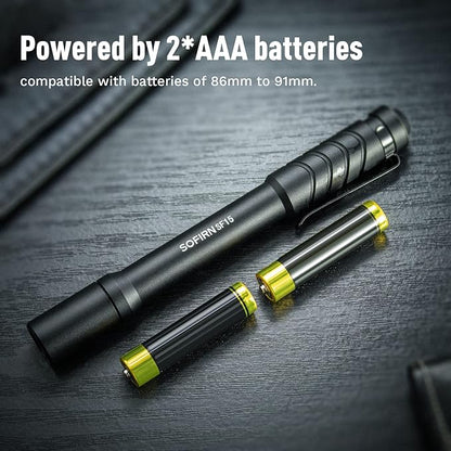77outdoor Sofirn SF15 Led Flashlight, 2*AAA Batteries Powered, 300 Lumen Pocket EDC UV Black Inspector Penlight for Pet Urine Detector, Home Use, Night Walking, Camping, Reading, Fishing, Cycling
