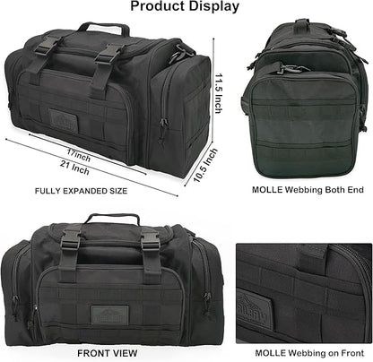 Duffel Bag – Heavy Duty Tactical Gym Bag for Men, Splashwater-Proof Weekender Travel Bag for Basketball, Football, Soccer, Hiking, and Hunting (Black)