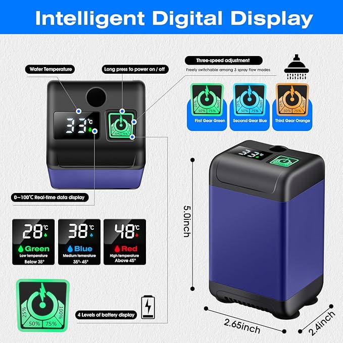 Portable Shower for Camping, 6000mAh Rechargeable Electric Camping Shower Pump with Intelligent Digital Display Multiple Spray Modes, Perfect for Outdoor Hiking Travel Car Washing Pet Bath