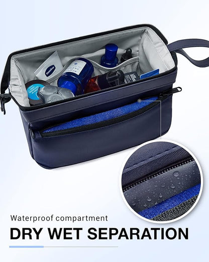BAGSMART Toiletry Bag for Men, Wide Opening Dopp Kit Water Resistant Shaving Hygiene Organizer for Bathroom, Travel Essentials, Navy