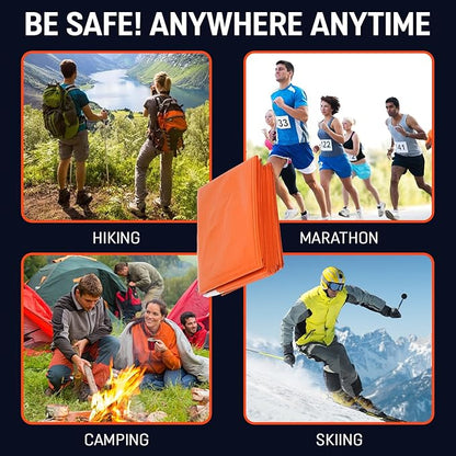 4 Pack Emergency Mylar Thermal Blankets Orange Foil Space Blanket for Outdoor Hiking Camping Shelter Car First Aid Travel Gear Equipment Survival Kit, B04-O, Full