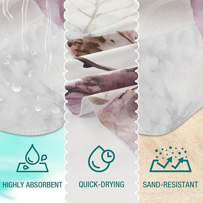 HYSEAS Lightweight Ultra-Thin Beach Towel, Oversized for Adult 63"X35" - Sand Free, Quick Dry, Ideal for Swimming, Beach, Yoga, Travel, Camping, Essential Beach Accessory & Vacation Gift, Leaves