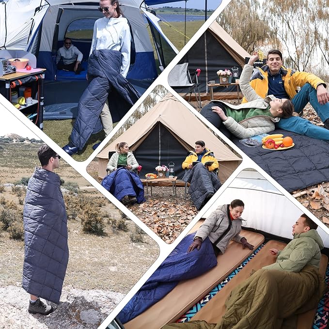 KingCamp Camping Blanket Lightweight, Multifunctional Warm Puffy Outdoor Blanket with Snap Button, Water Repellent, Backpacking Quilt for Travel, Airplane, Hiking, Picnic