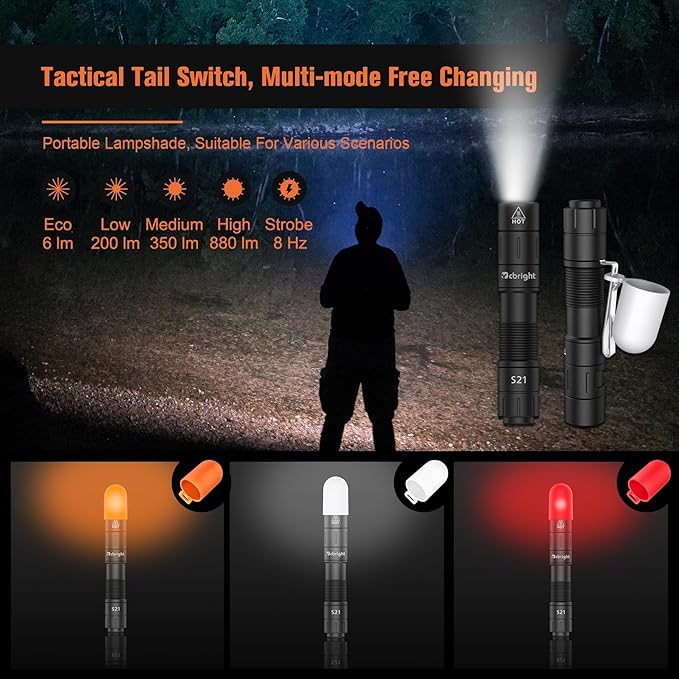 S21 Portable EDC Pocket Flashlight, 880 High Lumen AA Rechargeable Mini Flashlight, Magnetic Tail Switch Light Small Flashlights,Suitable for Outdoor, Camping, Emergency Situations（Black）