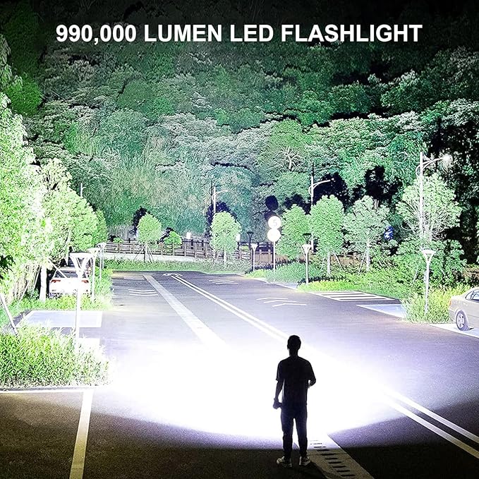 Rechargeable LED Flashlights High Lumens, 990000 Lumens Super Bright Flashlight with 5 Modes & Waterproof, Powerful Handheld Flashlight for Camping Emergencies