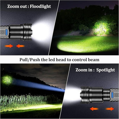 Rechargeable Flashlight high lumens with Clip Waterproof Police Flashlights, Zoomable Beam LED Flash Light with 7 Modes and SOS for Emergencies, Home, Camping, Hiking, Pet Walking (Black)