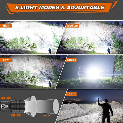 Flashlights High Lumens Rechargeable, 980000 Lumens XHM77.2 LED Flashlight Super Bright Flash Light Battery Powered, Powerful Flashlights Handheld Linternas for Emergencies Camping